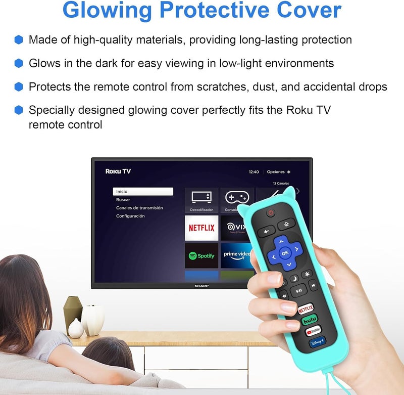 MOKEMAKE Remote for Roku TV & Cover for TCL Roku Remote, 2-Pack Remotes Replacement Cover Compatible with TCL Roku TV Remote, Replacement for Roku TV Remote (Blue) - Image 3